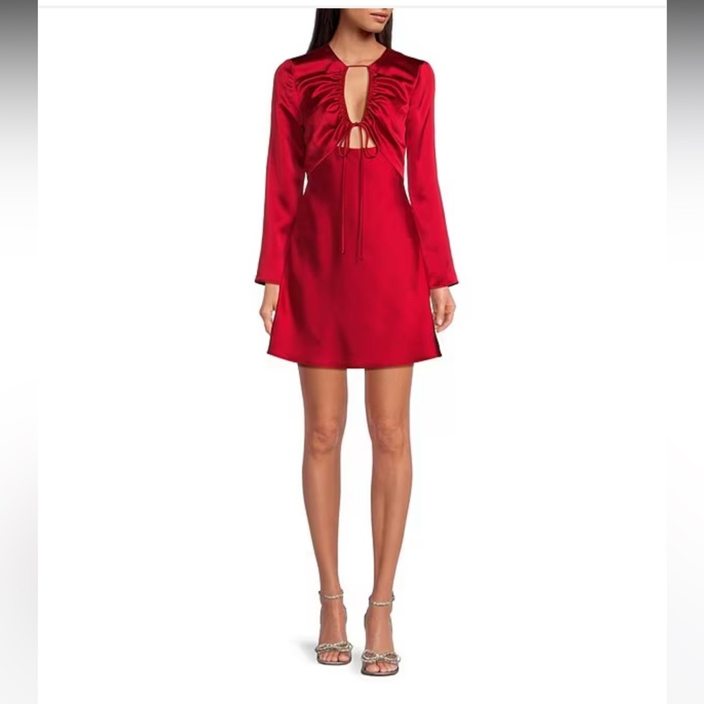 Gianni Bini Red Satin Mini Dress with Keyhole Front